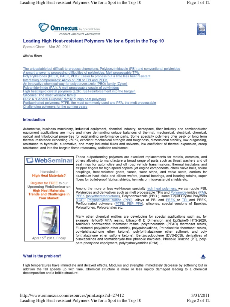 Leading High HeatResistant Polymers PDF Thermoplastic Polymers