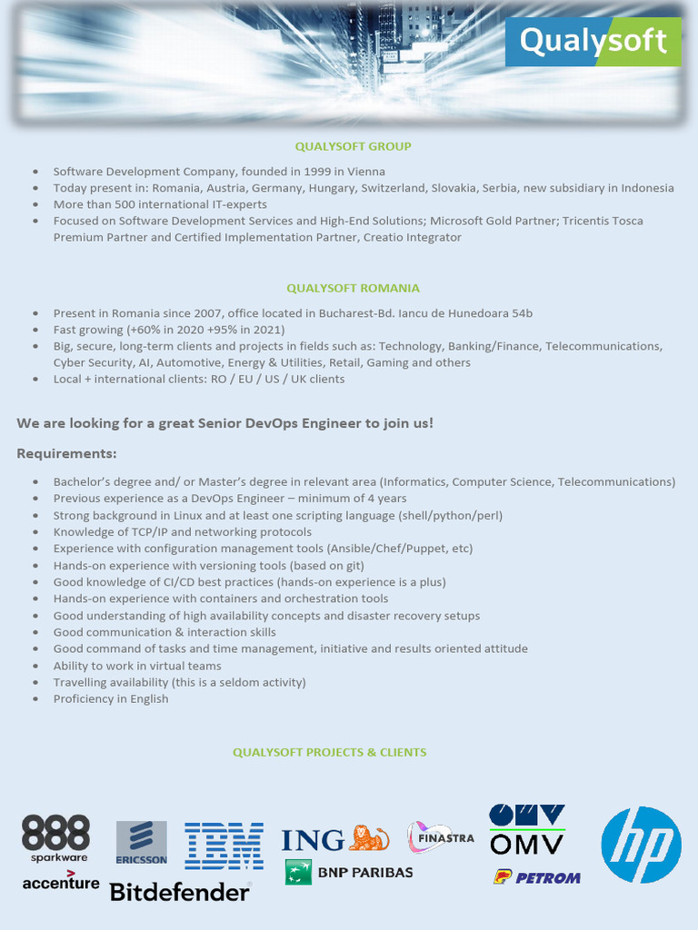Senior DevOps Engineer Opportunity at Qualysoft | PDF | Computing ...