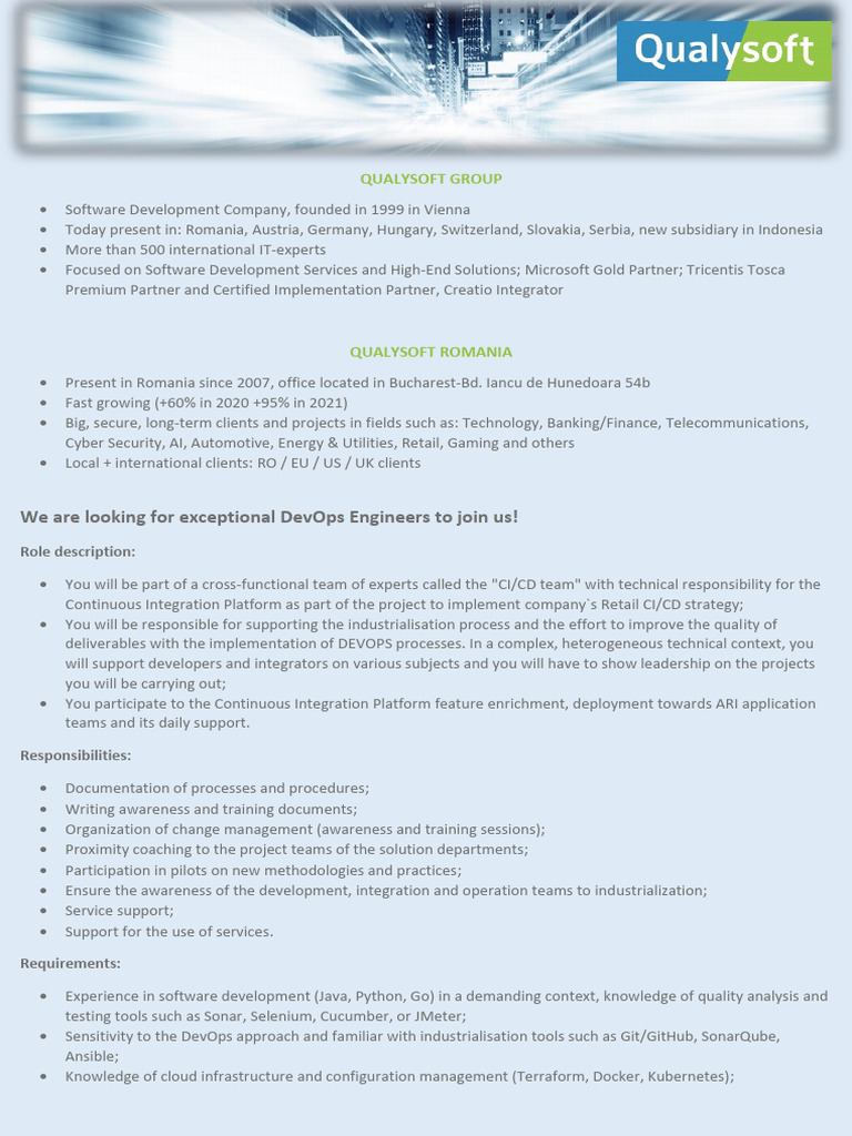 DevOps Engineer Opportunities at Qualysoft | PDF | Software | Computer ...