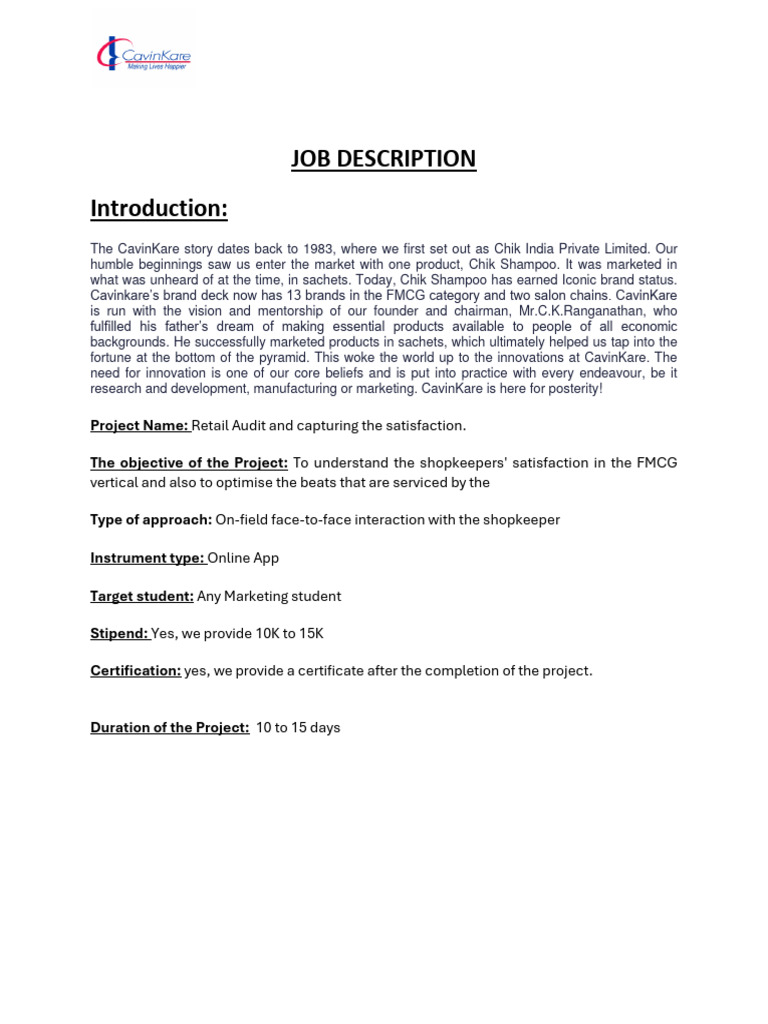 Retail Audit Project For Marketing Students Pdf