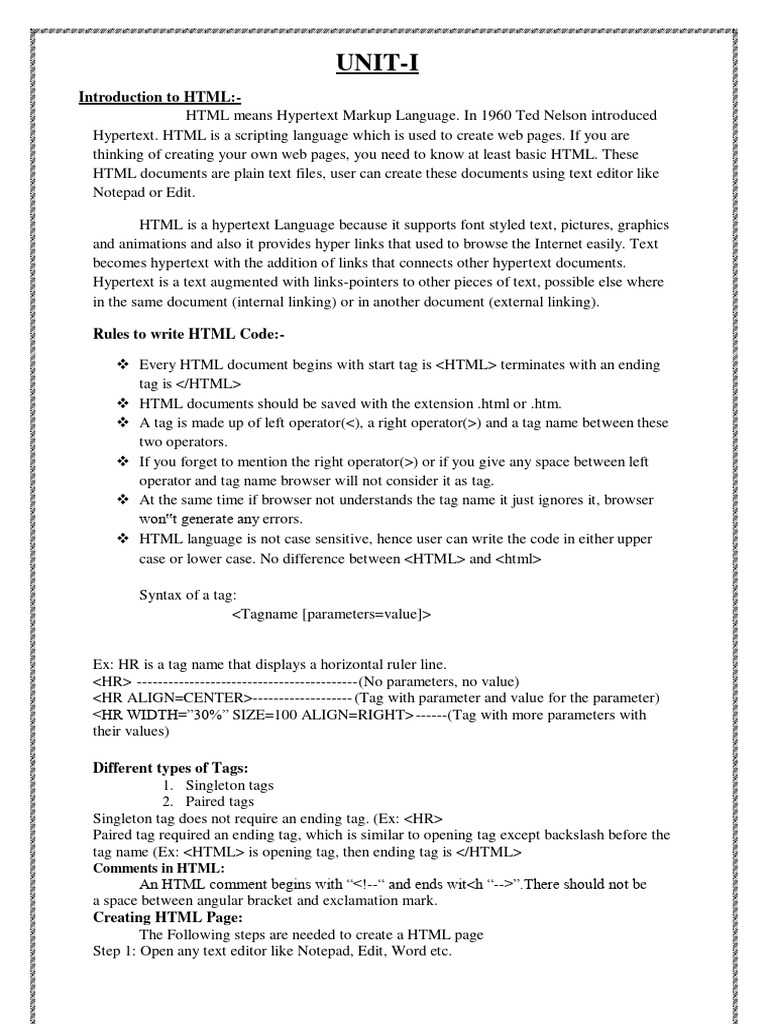 unit-i-introduction-to-html-pdf-hyperlink-html-element