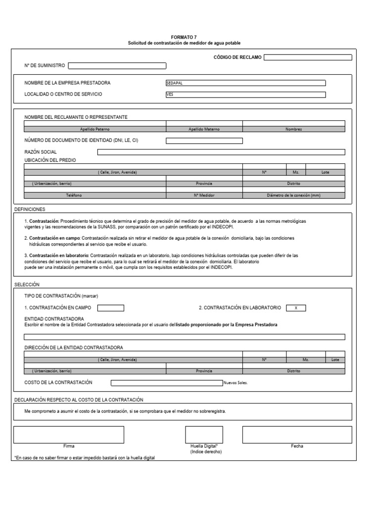 Solicitud Formato Siete: Contrastación Medidor | PDF
