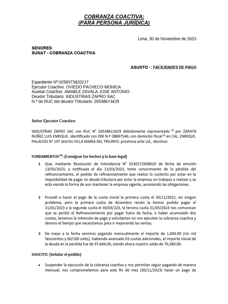 Solicitud de Facilidades de Pago | PDF