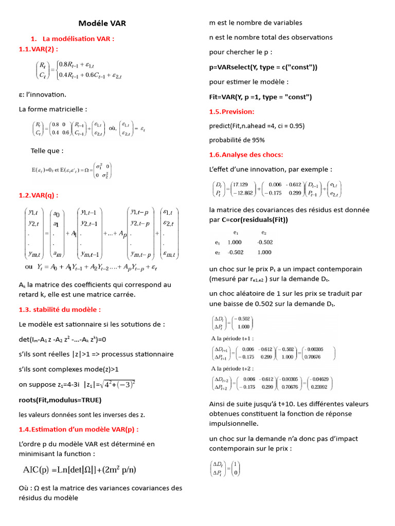 Modèle VAR : Estimation et Analyse | PDF | Matrice (Mathématiques ...