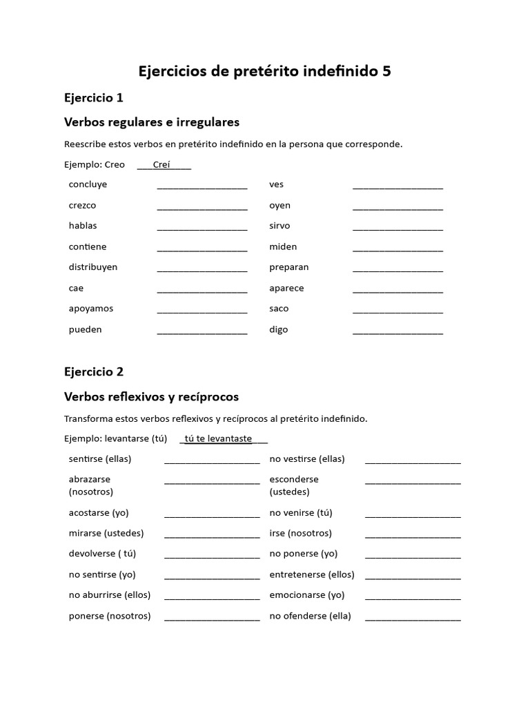 Ejercicios de pretérito indefinido | PDF