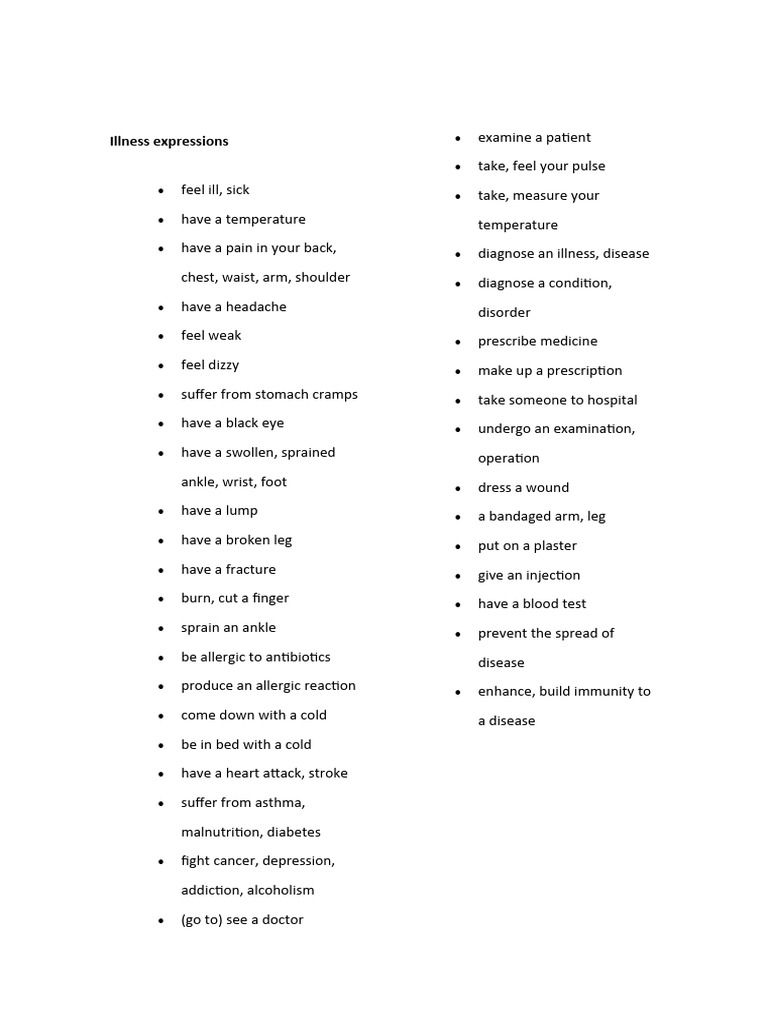 Illness Expressions | PDF | Surgery | Allergy