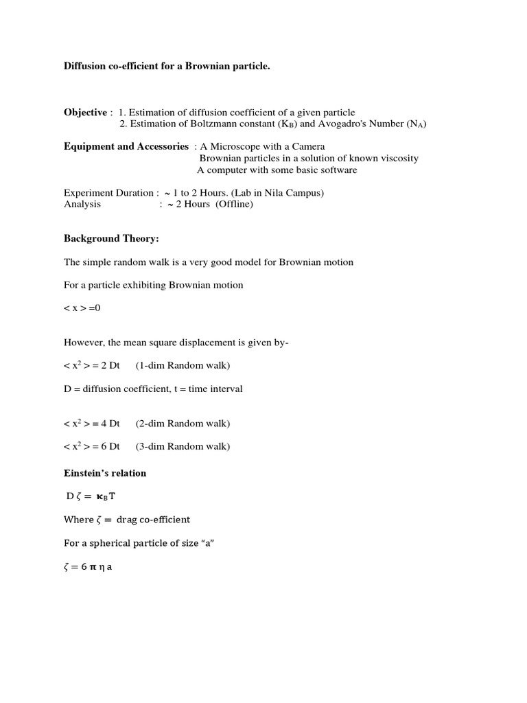 Estimating Diffusion Coefficient in Lab | PDF | Teaching Methods ...