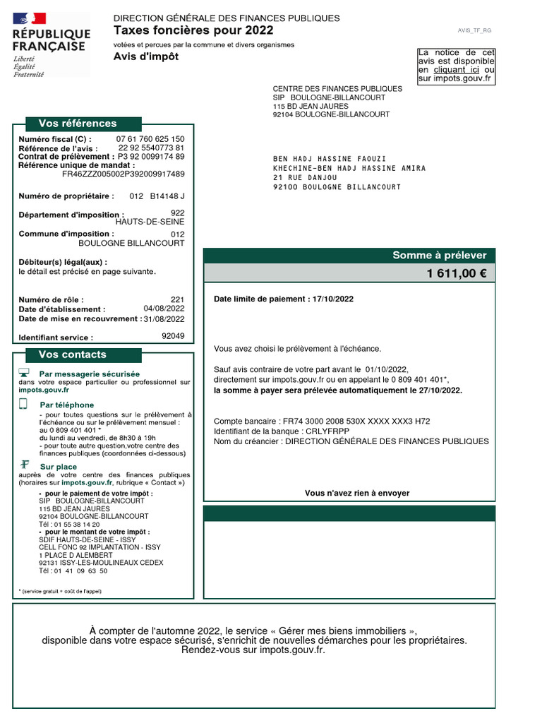 Avis de taxe foncière 2022 | PDF | Impôts | Financement du gouvernement