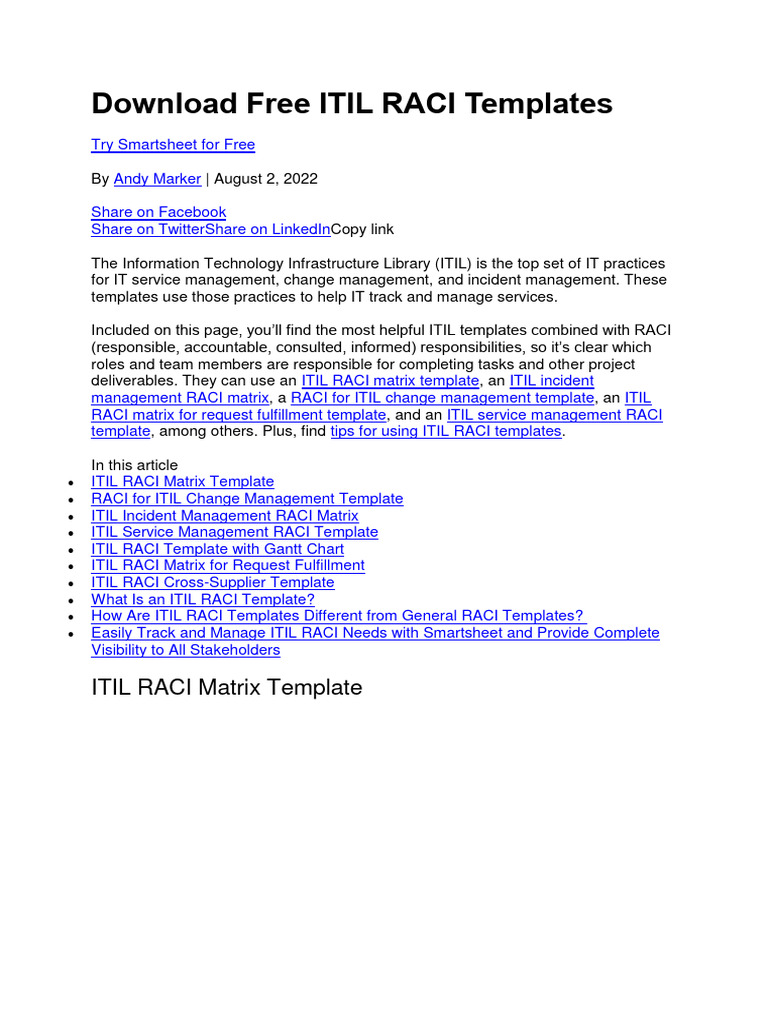 ITIL RACI Templates for IT Teams | PDF