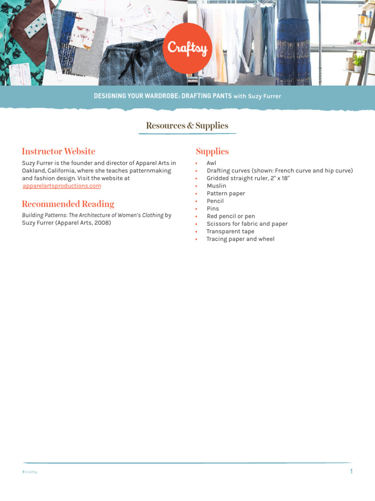 Designing Your Wardrobe Drafting Pants Furrer Craftsy V1 Pdf