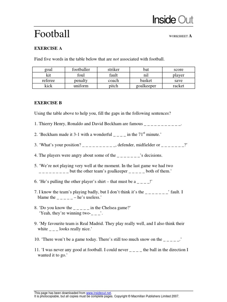 Inside Football: Worksheet | PDF | David Beckham | Association Football