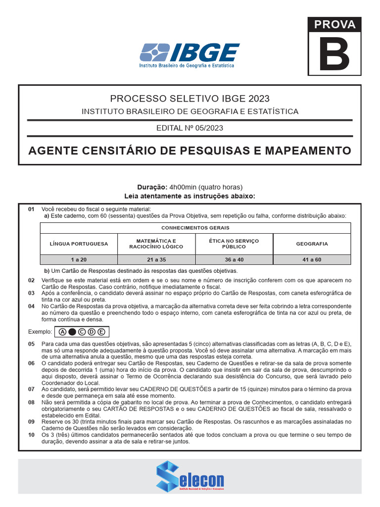 Prova IBGE B | PDF | Brasil | Geografia