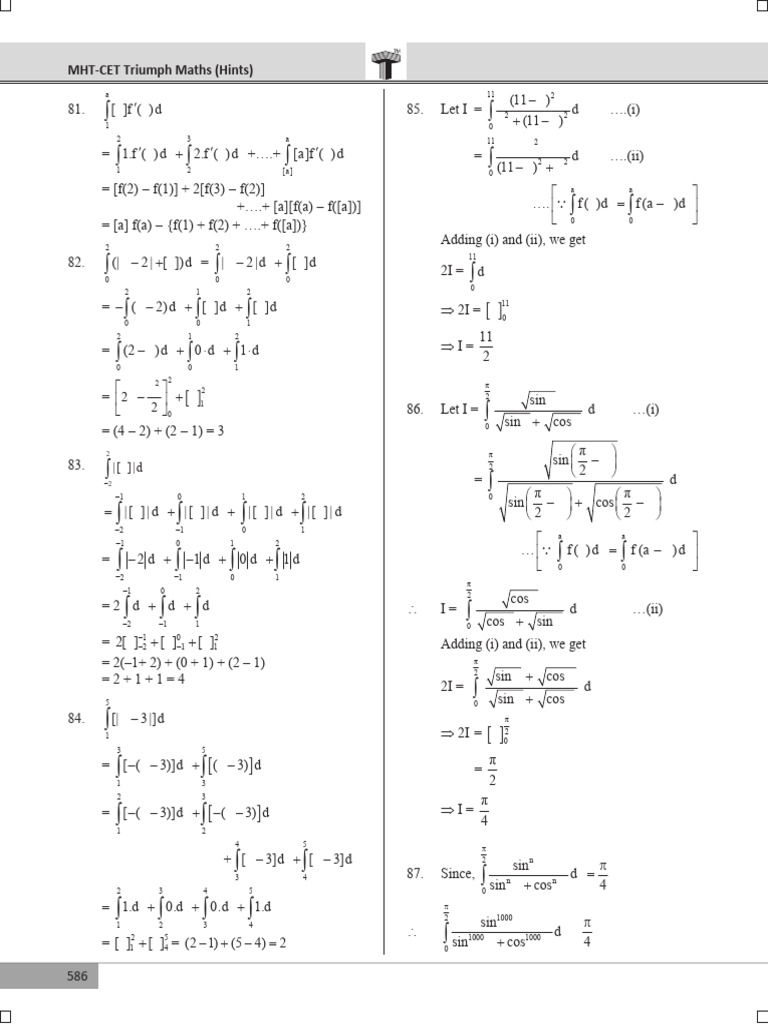 MHT Cet Triumph Maths Mcqs Based On Xi Xii Syllabus MH Board Sol 2 PDF ...