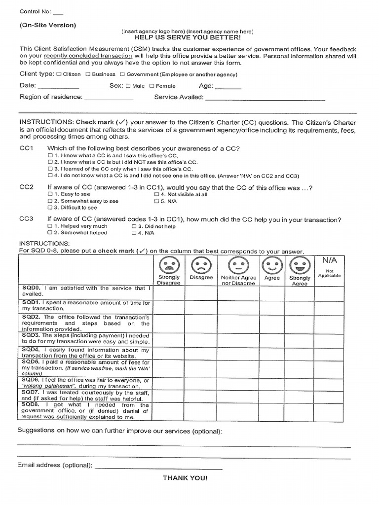 CSM Sample CSM On-Site Questionnaire | PDF
