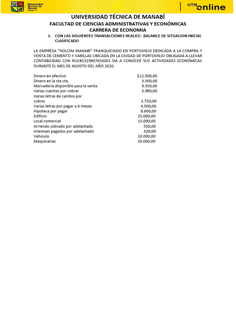 Ejercicio de Estado de Situacion Inicial | PDF