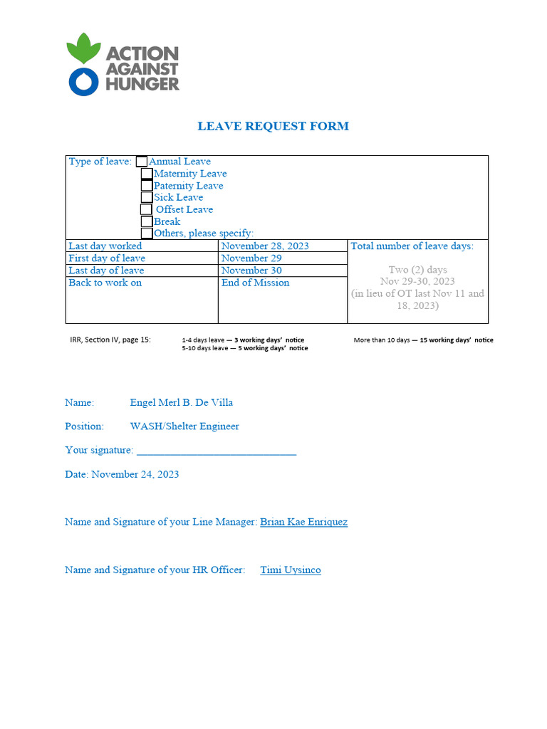 Leave Form PDF