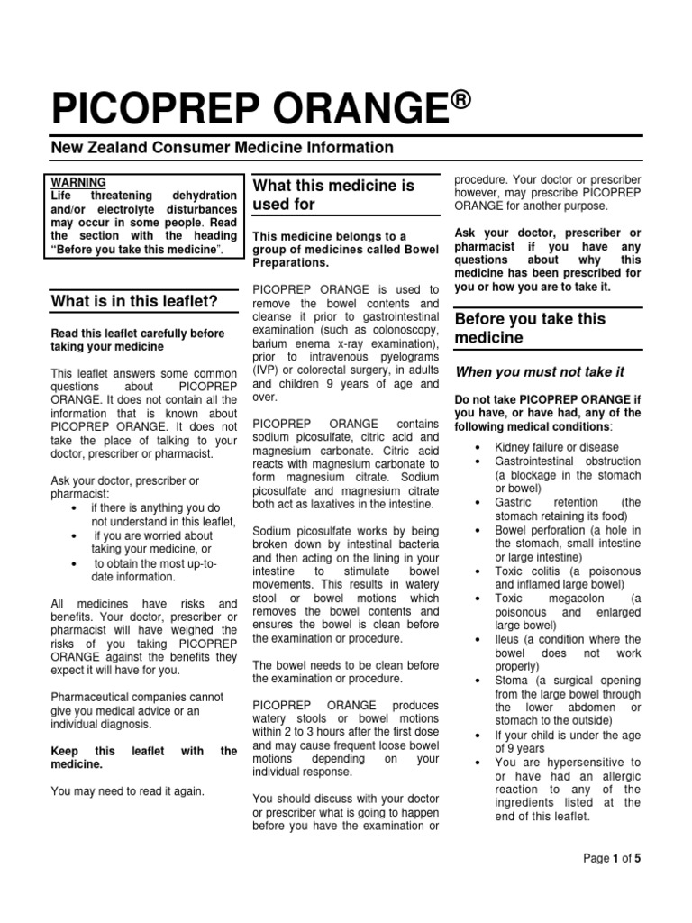Pico Prep Orange PDF Drink Gastrointestinal Tract