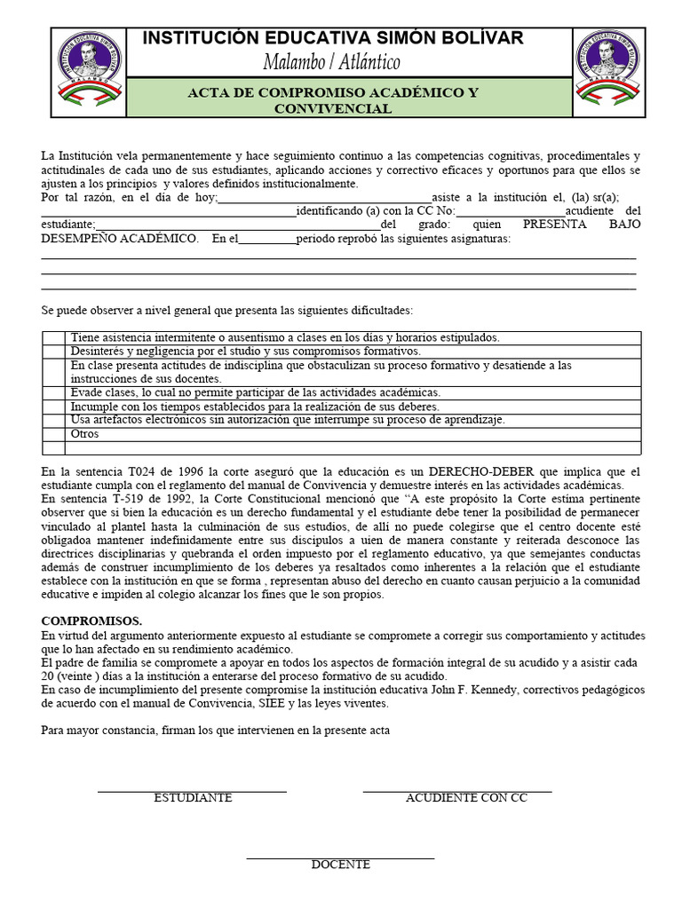 Acta de Compromiso Académico | PDF