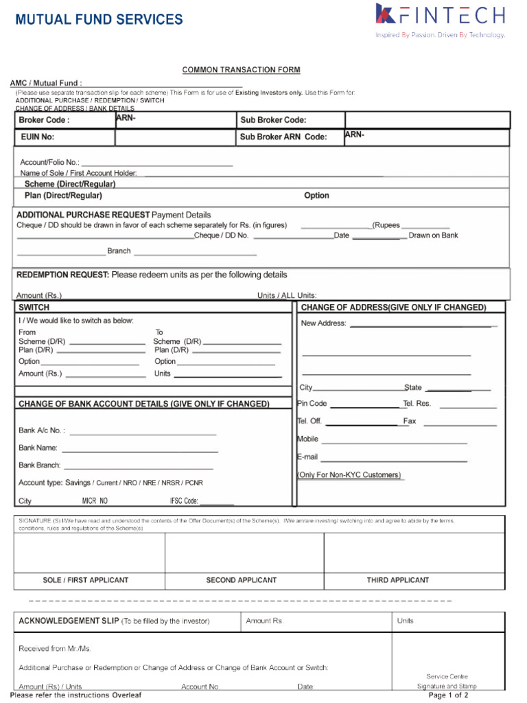 Hdfc Mutual Fund Common Transaction Form Pdf