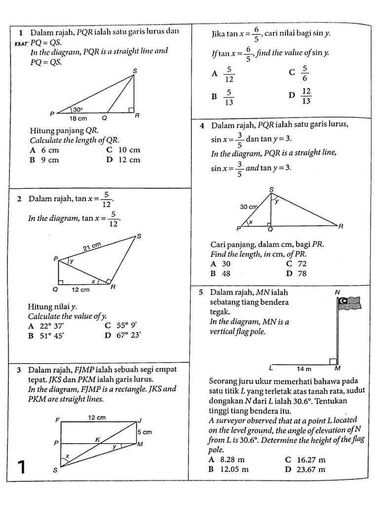 Form 3 Math Revision 2 Chapter 4, 5, 6, 7, 8 and 9 | PDF
