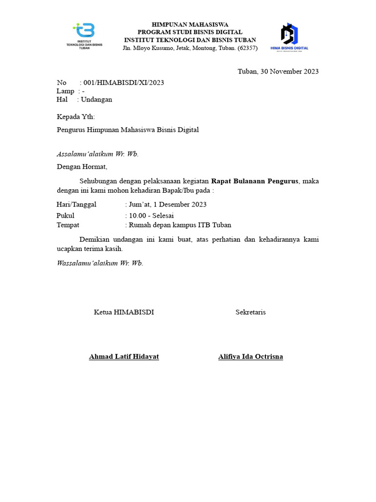 Undangan Rapat Bulanan Nov | PDF