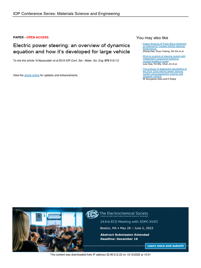 Electric Power Steering Dynamics Overview | PDF | Steering | Electric Motor