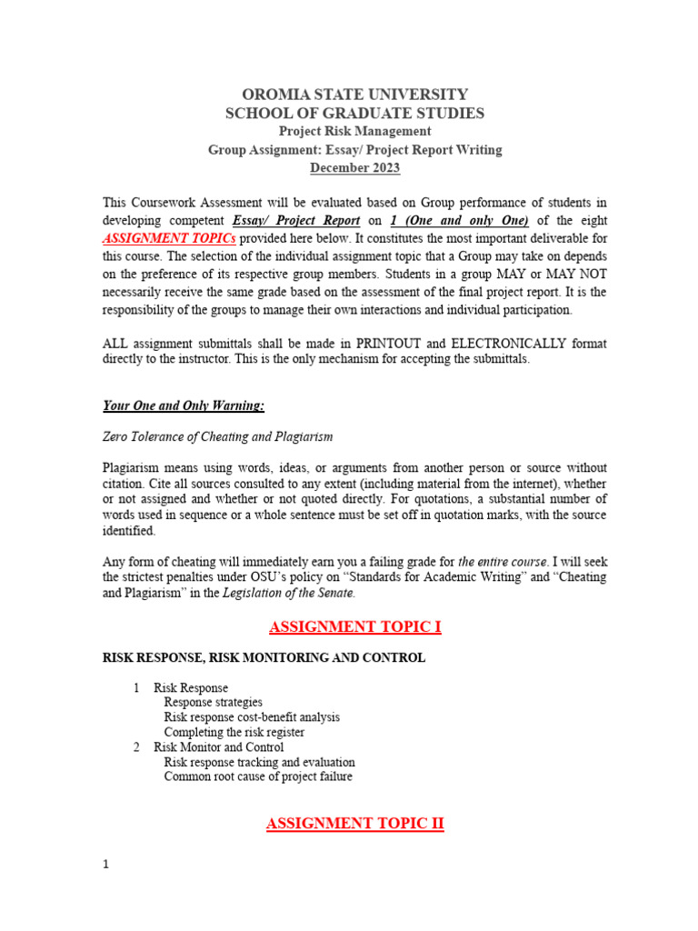 Project Risk Management - Course Assignment 2023 | PDF | Risk | Risk ...