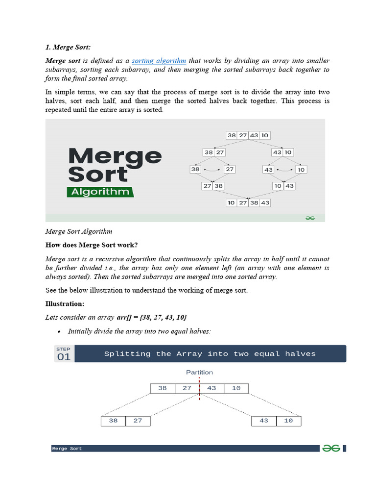 Merge Sort: Merge Sort Is Defined As A: Sorting Algorithm | PDF