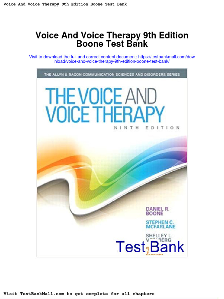 Voice and Voice Therapy 9th Edition Boone Test Bank PDF