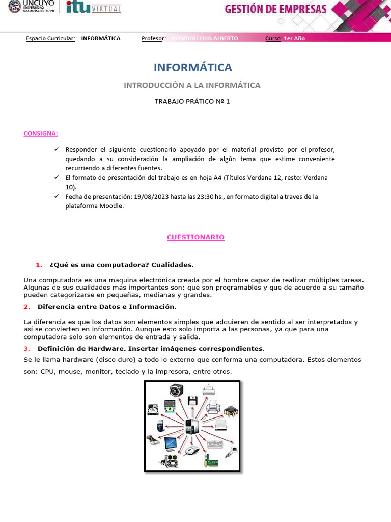 Trabajo Practico 1 ITU INFORMÁTICA - LISTO | PDF | Hardware de la ...