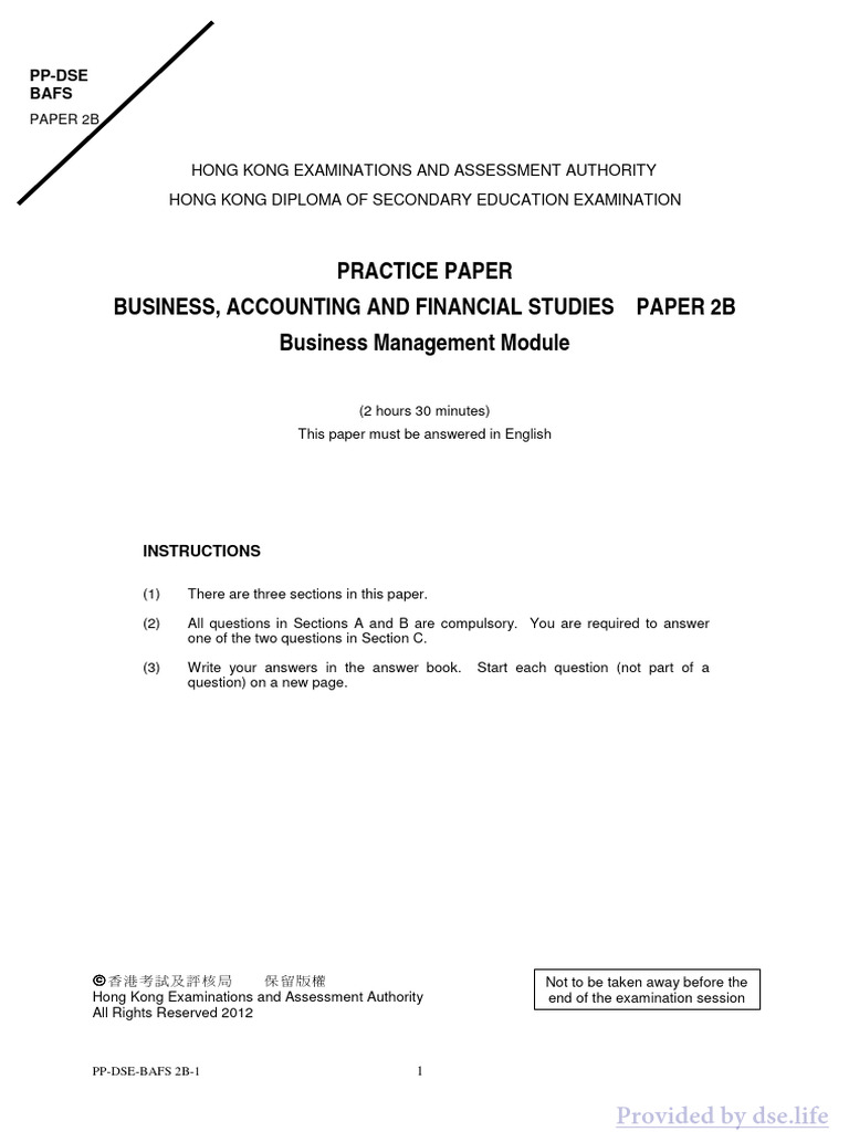 Practice Paper Business, Accounting and Financial Studies Paper 2B ...