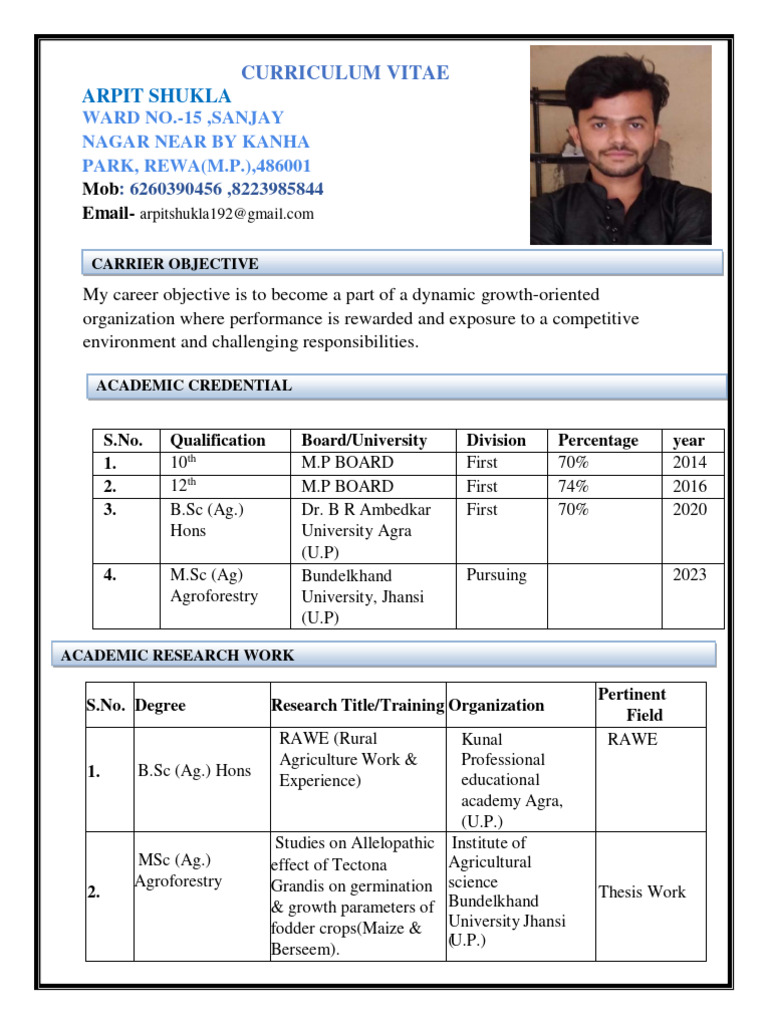 Arpit Shukla's Academic CV and Objectives | PDF