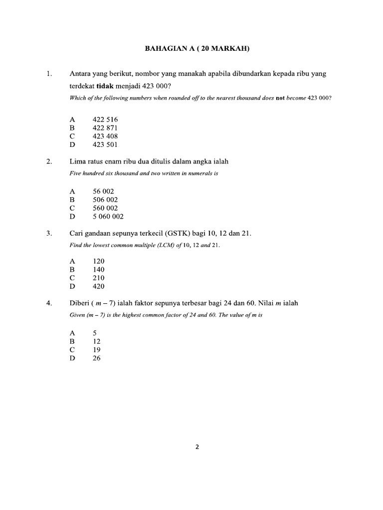Uasa form 1 math pdf