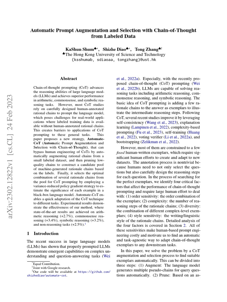 Automatic Prompt Augmentation and Selection With Chain-of-Thought From ...