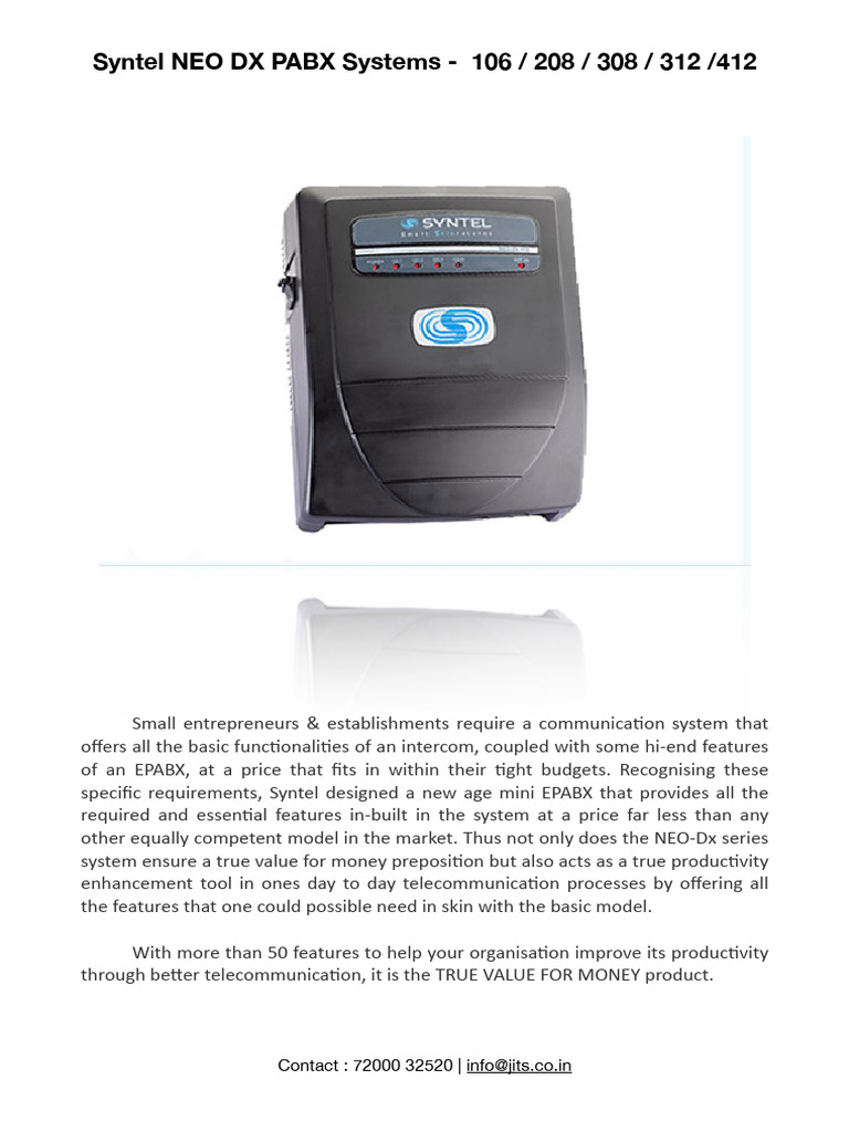 Syntel NEO DX EPABX Systems Overview | PDF