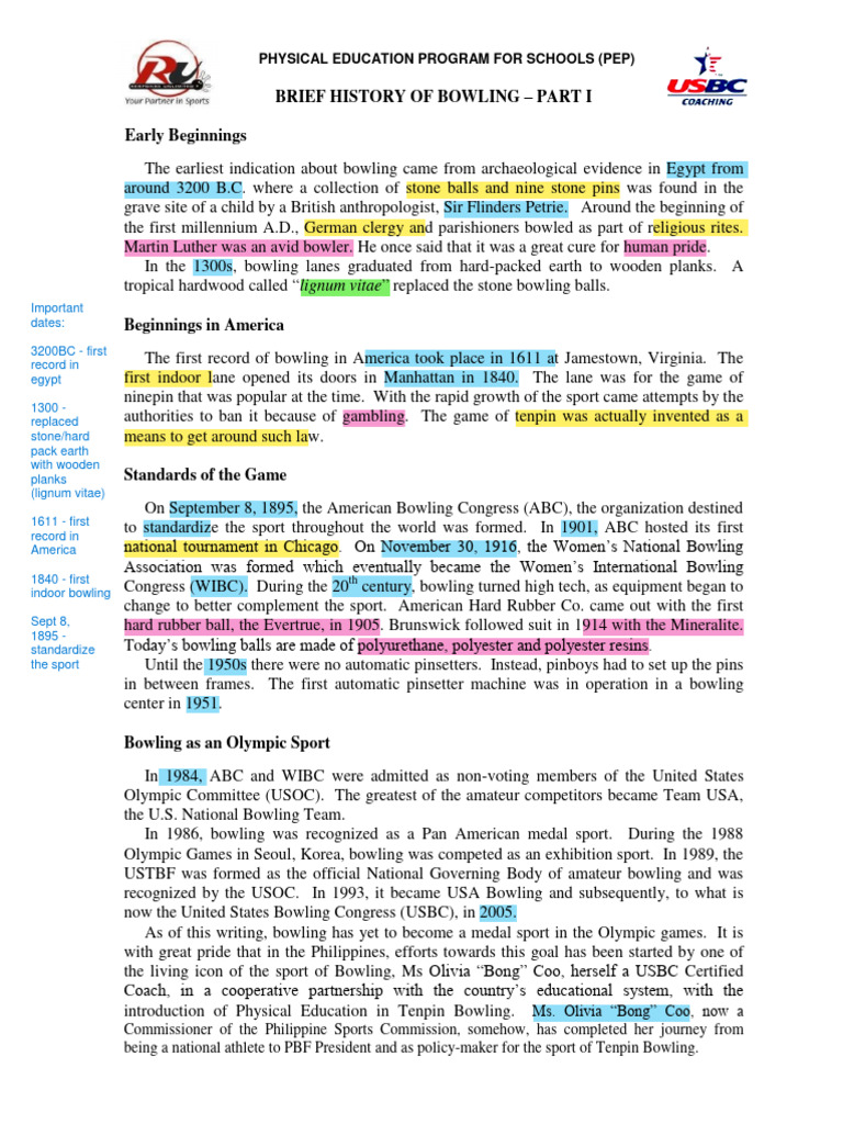 Brief History of Bowling Part I Download Free PDF Entertainment Sports Equipment