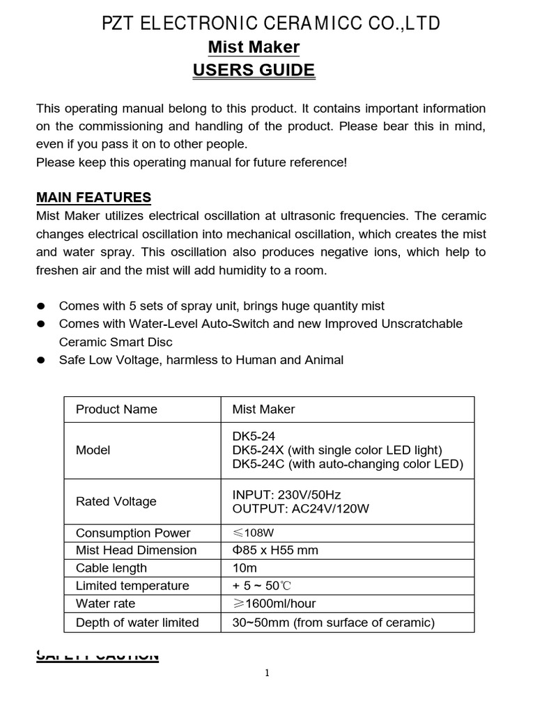 Ultrasonic Mist Maker PDF