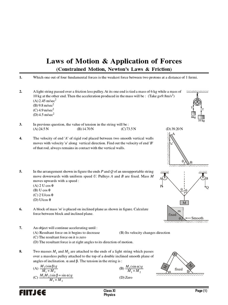Laws of Motion: Key Concepts & Problems | PDF | Force | Tension (Physics)