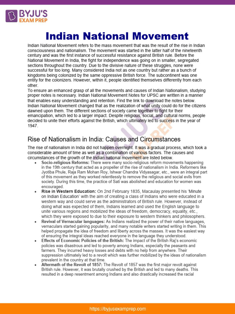 Indian National Movement Overview | PDF | British Raj | Nationalism