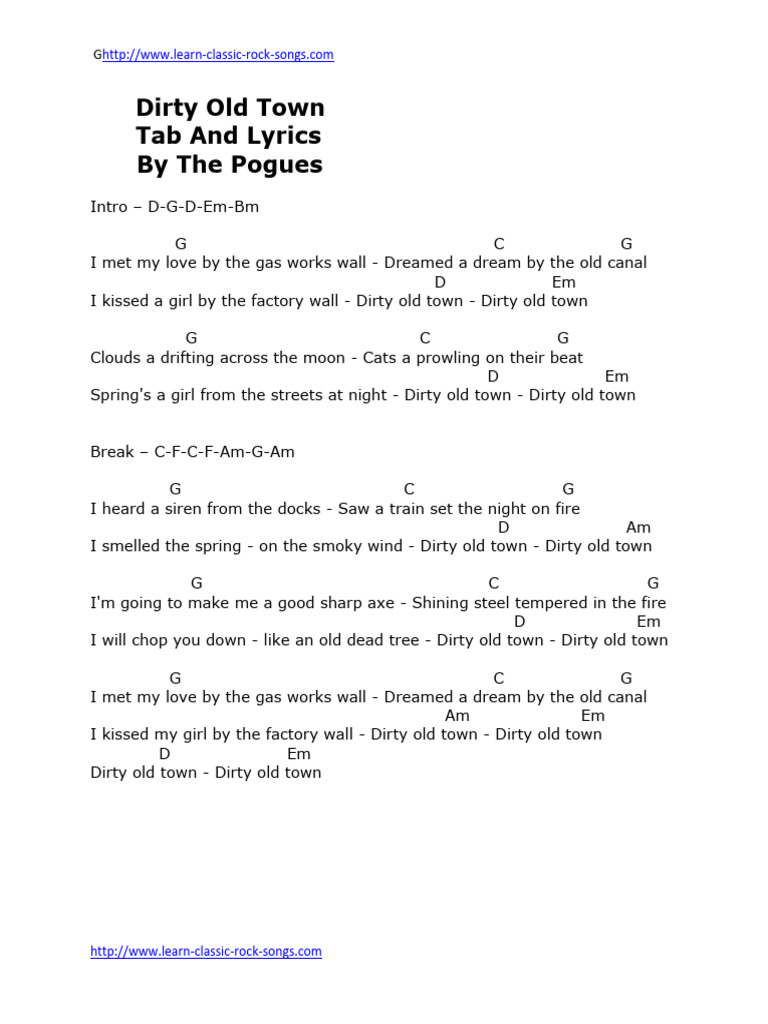 Dirty Old Town Tab by The Pogues PDF