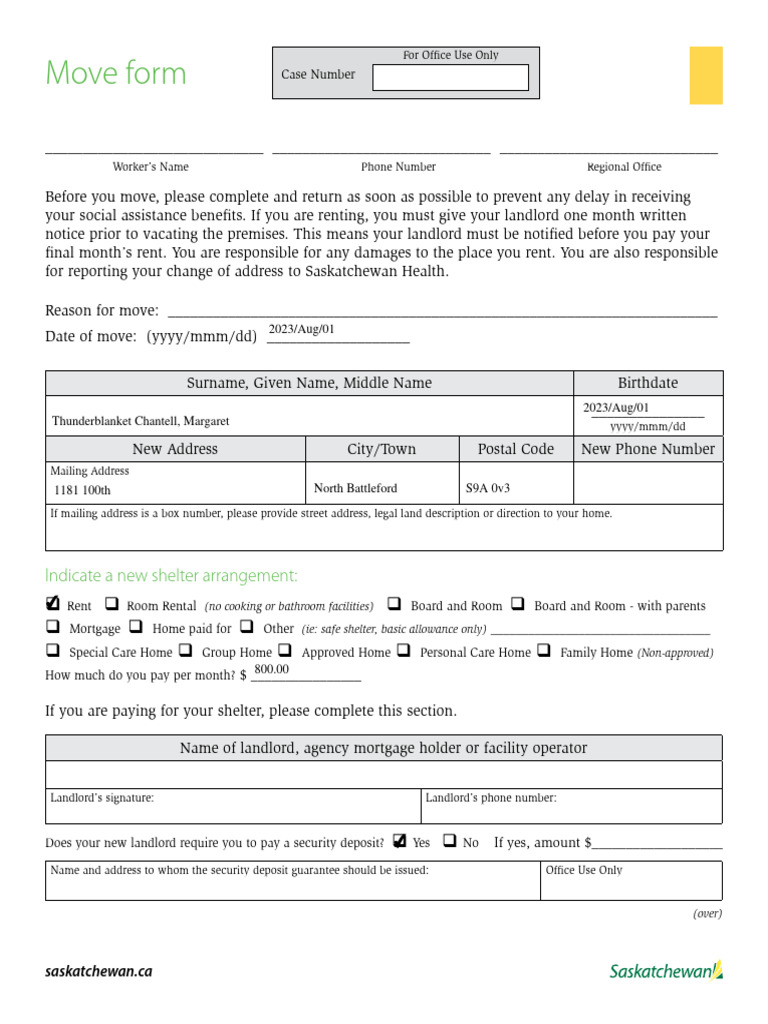 Saskatchewan Move Form Instructions | PDF | Landlord