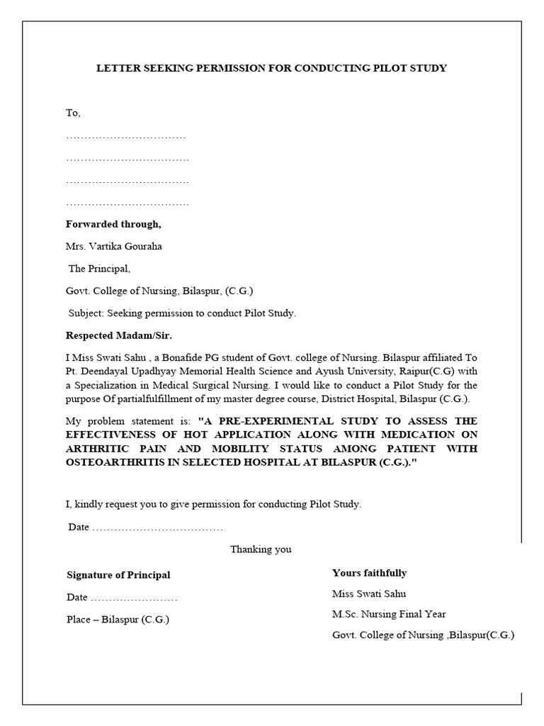Letter for pilot study pdf