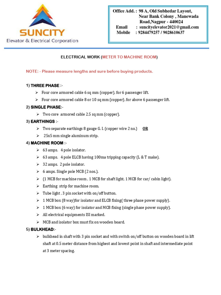 Three Phase Electrical Work for Lifts | PDF