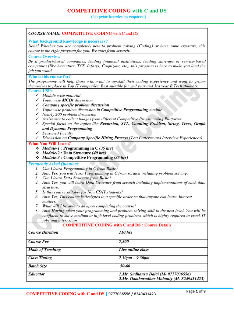 COMPETITIVE CODING With C and DS - Course Details | PDF | Pointer ...