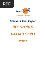 Rbi Grade B Phase 1 Shift I 2023 Pyp PDF