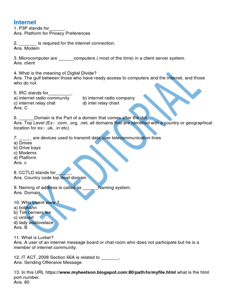 Internet Questions | Download Free PDF | Internet | Computer Network