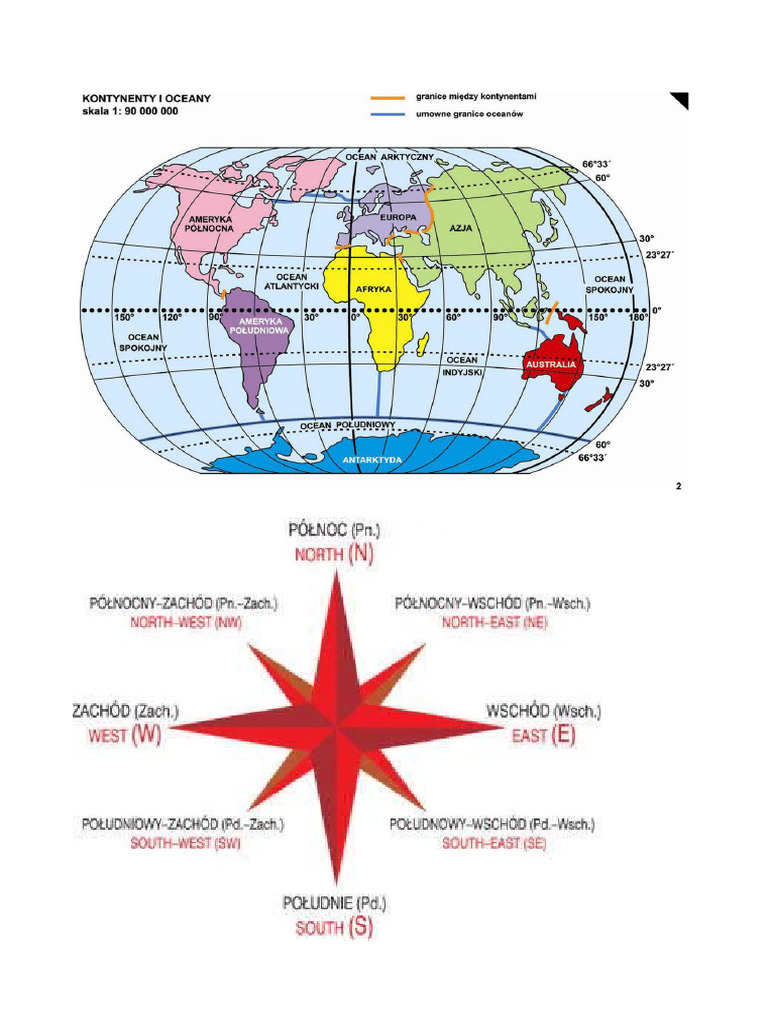 Geografia Kontynenty Oceany Kierunki Południki Równoleżniki Półkule | PDF