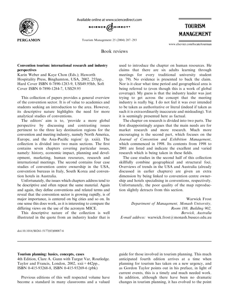 Article in Press: Book Reviews | PDF | Tourism