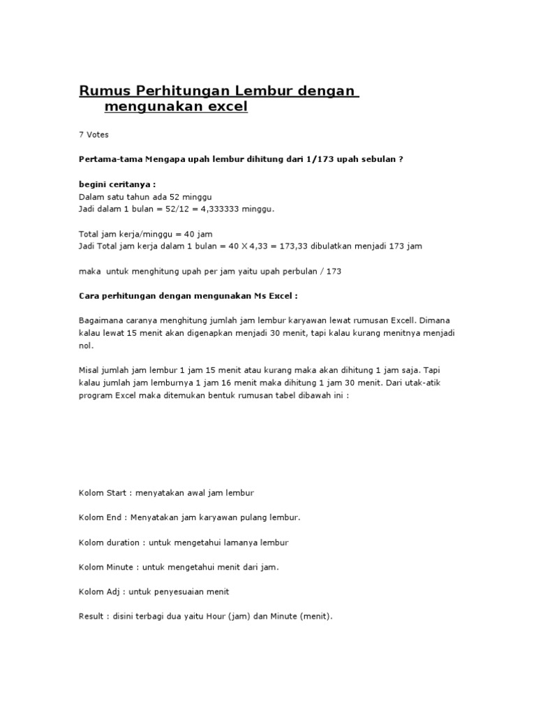 Rumus Perhitungan Lembur Dengan Mengunakan