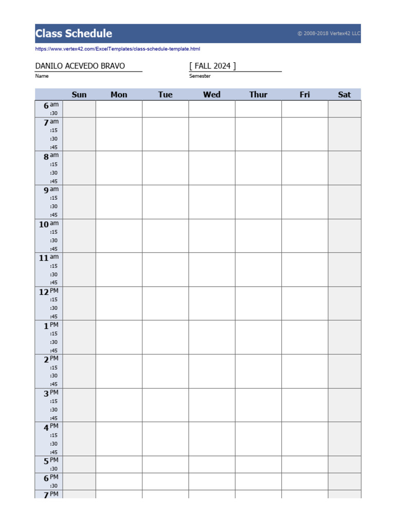 Class Schedule Template PDF